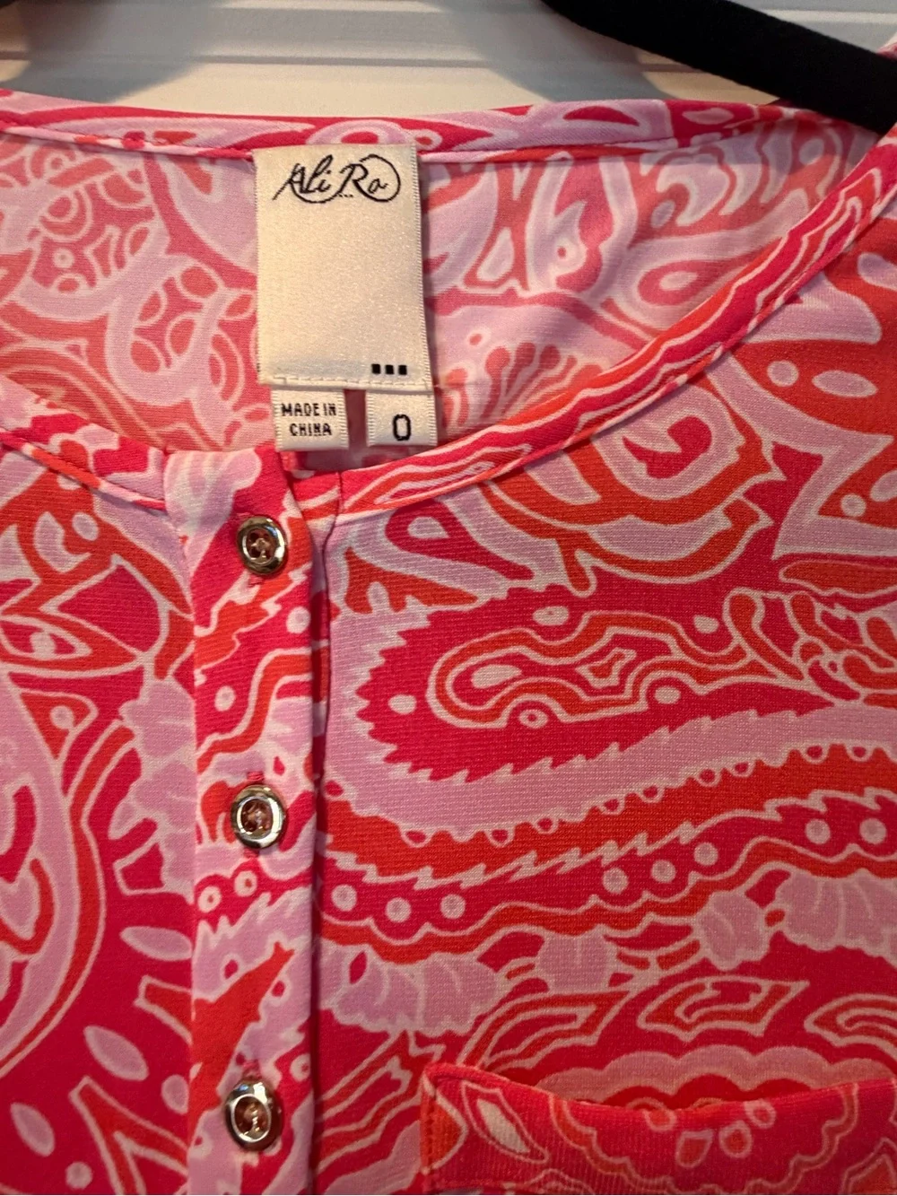Ali Ro Pink Paisley Long Sleeve Henley Dress